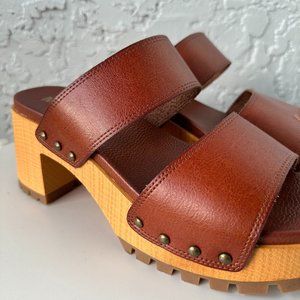 MIA Stefani Vegan Leather Platform Clog Sandal Brown Size 9 US Women's